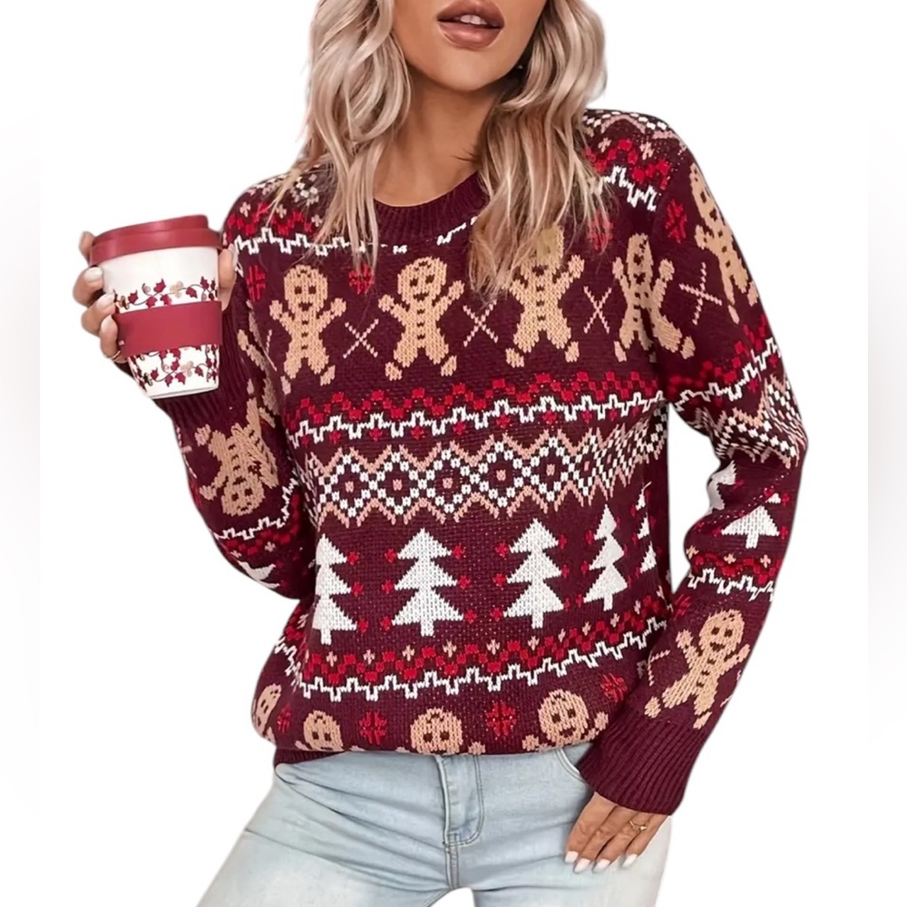 New maroon gingerbread man Christmas tree Christmas holiday sweater size XXL